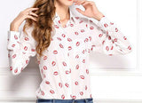 Red Lips Button Down Blouse