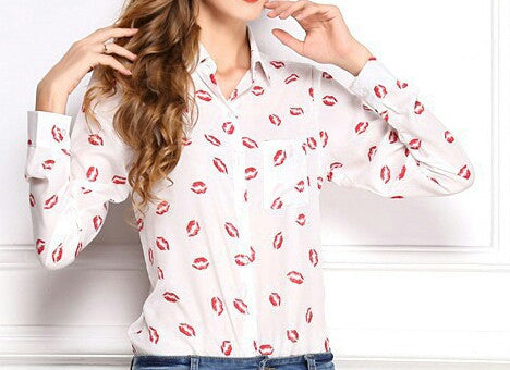 Red Lips Button Down Blouse