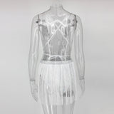 Silver backless tasseled bodysuit