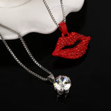 Red Lips & Crystal With Silver Plated Two Layers Chains