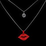 Red Lips & Crystal With Silver Plated Two Layers Chains