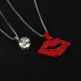 Red Lips & Crystal With Silver Plated Two Layers Chains