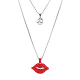 Red Lips & Crystal With Silver Plated Two Layers Chains