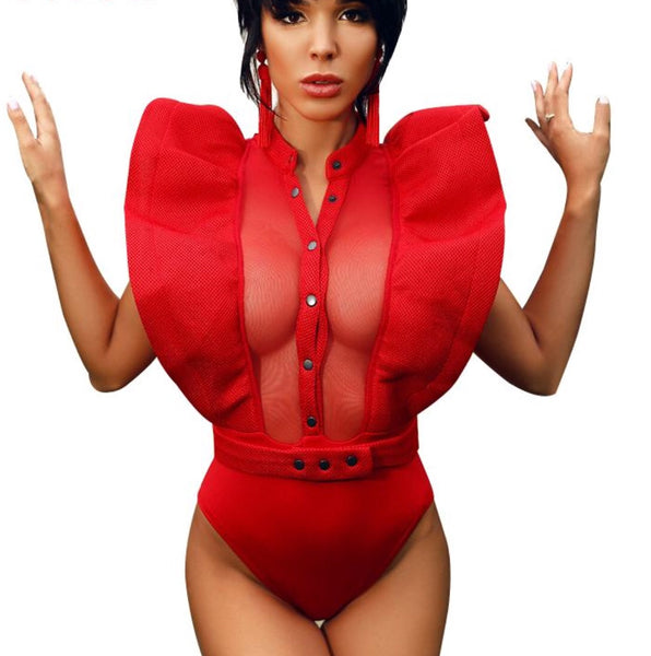 Mesh and Ruffled sleeve Bodysuit