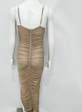 Tan Organza Mesh Maxi Dress