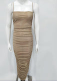 Tan Organza Mesh Maxi Dress