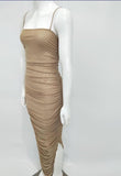 Tan Organza Mesh Maxi Dress
