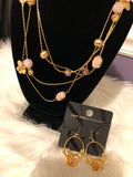 NY & co gold and pink flower earrings and necklace set