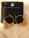 NY & co gold and pink flower earrings and necklace set