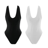 One Piece Simple Backless Deep V Neck Bodysuit - Monokini - Swimsuit